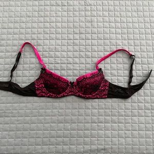 New Mimi Holliday hot pink / black lace bra